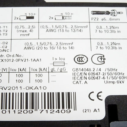 Siemens 3RV2011-0KA10 Leistungsschalter