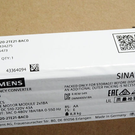 Siemens Sinamics 6SL3120-2TE21-8AC0 / Neu OVP versiegelt