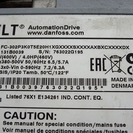 Danfoss VLT Automation Drive 131B0039 FC-302P3K0T5E20H1XG 3kW