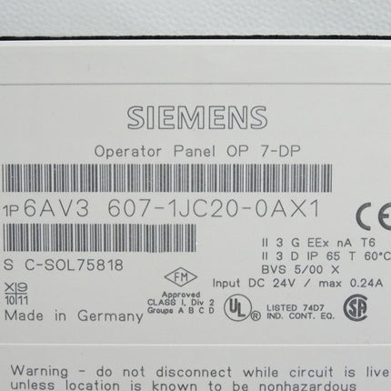 Siemens Panel OP7 6AV3607-1JC20-0AX1 Top Zustand