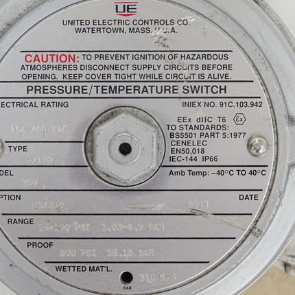 UE United Electric Pressure Switch QJ120 15A 480VAC