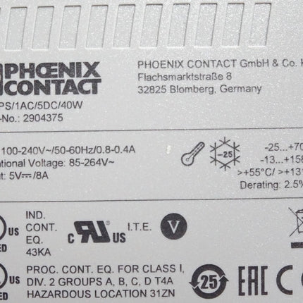 Phoenix Contact 2904375 UNO-PS/1AC/ 5DC/ 40W Stromversorgung / Unbenutzt