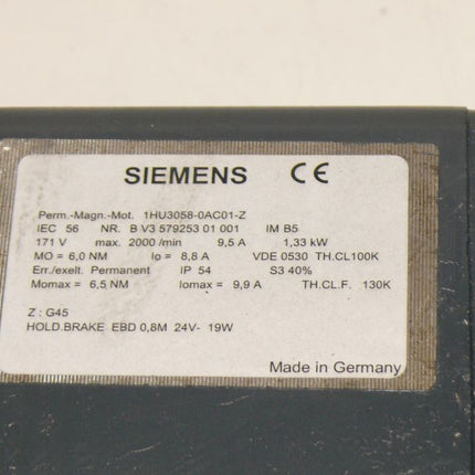 Siemens 1HU3058-0AC01-Z / 1HU3 058-0AC01-Z Permanent Magnet Motor NEU