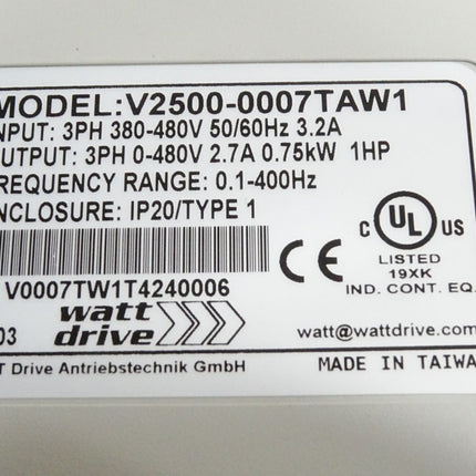 Watt Drive Frequenzumrichter V2500-0007TAW1 0.75kW / Neuwertig OVP