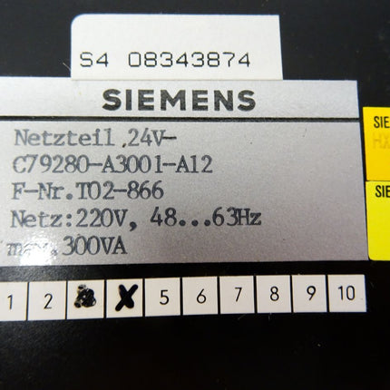 Siemens Stromversorgung Netzteil 24V / C79280-A3001-A12 E:4 / 220V 48..63Hz max. 300VA / Neu OVP