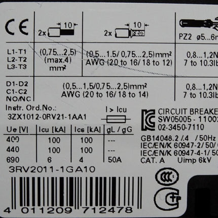 Siemens 3RV2011-1GA10 Leistungsschalter