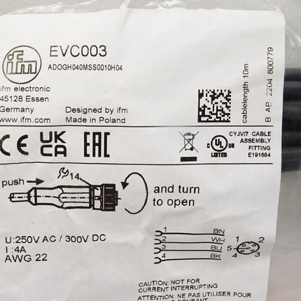 Ifm electronic Anschlusskabel mit Buchse EVC003 ADOGH040MSS0010H04 / Neu OVP