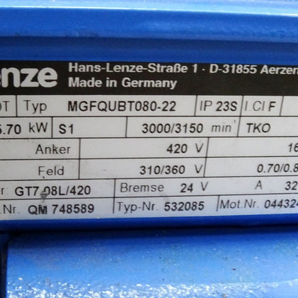 Lenze Servomotor MGFQUBT080-22 3000/3150min-1 5.7kW