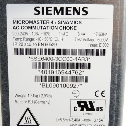 Siemens Micromaster4 6SE6400-3CC00-4AB3 6SE6 400-3CC00-4AB3