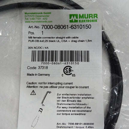 Murr Elektronik Kabel 1.5m 7000-08061-6310150 / Neu OVP