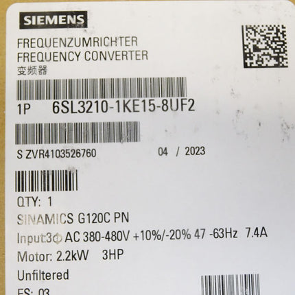 Siemens Sinamics G120C 6SL3210-1KE15-8UF2 6SL3 210-1KE15-8UF2 / Neu OVP versiegelt