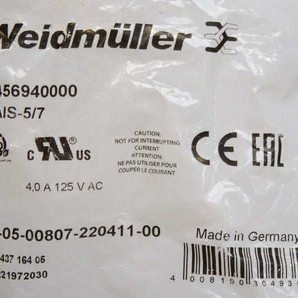 Weidmüller 9456940000 SAIS-5/7 Schraubklemmanschluss / Neu OVP