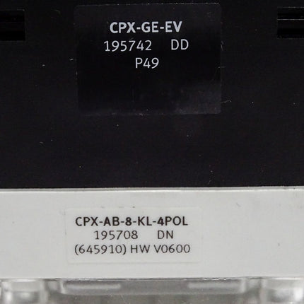 Festo 195708 CPX-AB-8-KL-4POL Anschlussblock + 195742 CPX-GE-EV Verkettungsblock