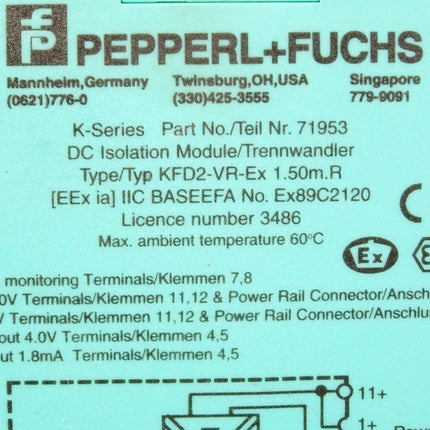 Pepperl+Fuchs k-Series 71953 KFD2-VR-Ex1.50m.R