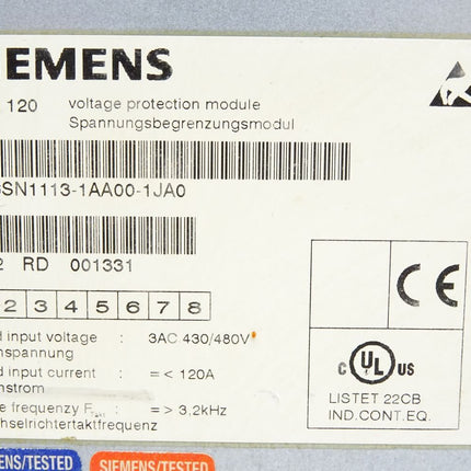 Siemens VPM120 6SN1113-1AA00-1JA0 Voltage protection module