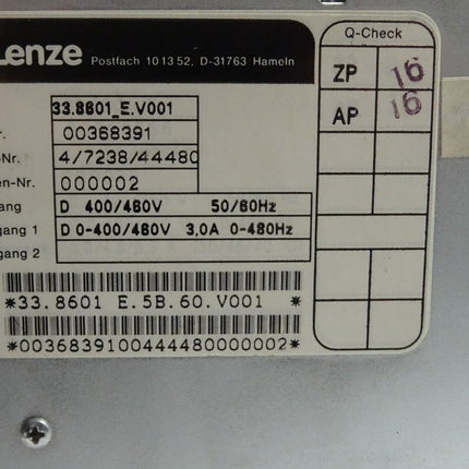 Lenze 8600 33.8601_E.V001 / 33 8601 E Frequenzumrichter 400/460V 50/60Hz / OVP