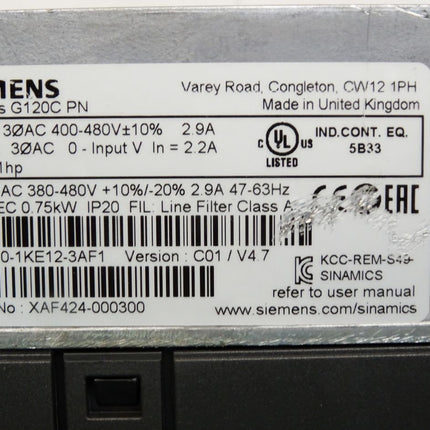 Siemens Sinamics G120C PN Frequenzumrichter 0.75kW 6SL3210-1KE12-3AF1