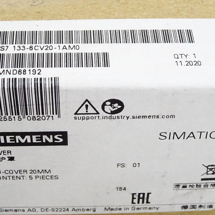 Siemens Simatic 6ES7133-6CV20-1AM0 6ES7 133-6CV20-1AM0 / Inhalt:5 BU-Cover / Neu OVP versiegelt