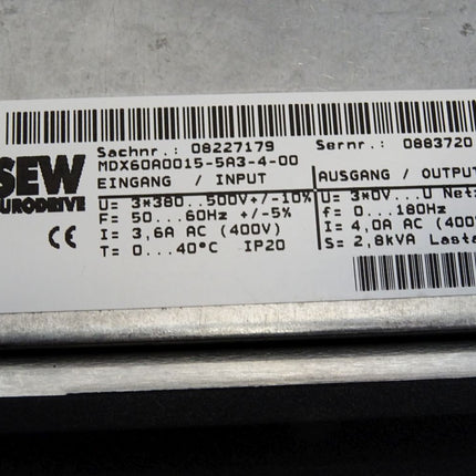 SEW Eurodrive Umrichter 1.5kW MDX61B0015-5A3-4-00 08279578 MDX61B-00 08243492 MDX60A0015-5A3-4-00 08227179 Erneuert