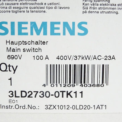 Siemens Hauptschalter 3LD2730-0TK11 / Neu OVP