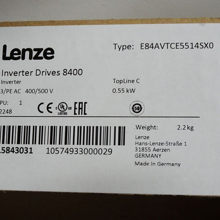 Lenze Inverter Drives 8400 15843031 E84AVTCE5514SX0 0.55kW / Neu OVP