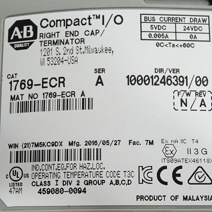 Allen Bradley 1769-ECR Endkappe