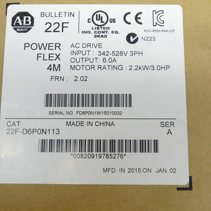 Allen-Bradley 22F-D6P0N113 Frequenzumrichter 2,2kW NEU-OVP