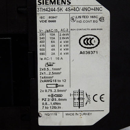 Siemens 3TH4244-5K Hilfsschütz 4 NO + 4 NC