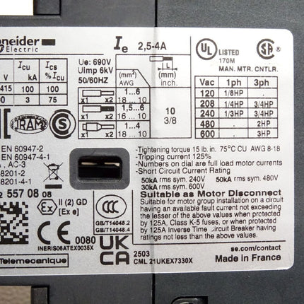 Schneider Electric Motorschutzschalter TeSys GV2ME083 / Neu