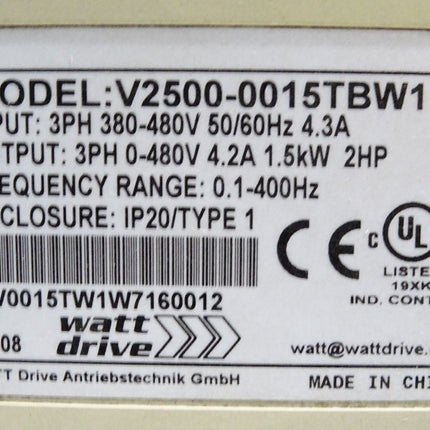 Watt Drive V2500 OPTI-Line V2500-0015TBW1 1.5kW Frequenzumrichter