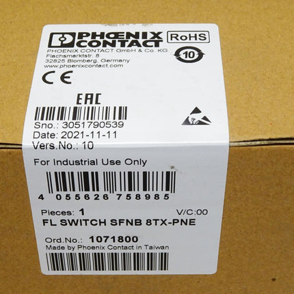 Phoenix Contact 1071800 FL SWITCH SFNB 8TX-PNE Industrial Ethernet Switch / Neu OVP versiegelt