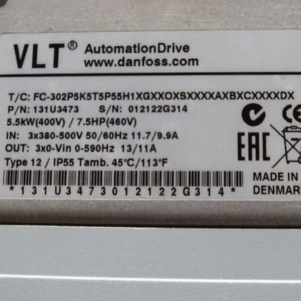 Danfoss VLT 131U3473 FC-302P5K5T5P55H1 Frequenzumrichter 5.5kW