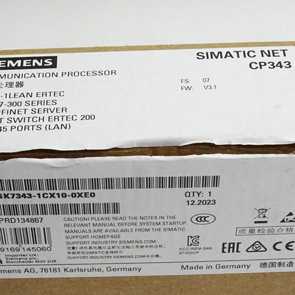 Siemens CP343.1 LEAN ERTEC 6GK7343-1CX10-0XE0 / Neu OVP