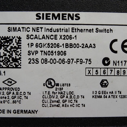 Siemens Scalance X206-1 Ethernet Switch 6GK5206-1BB00-2AA3