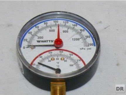 WATTS MANOMETER 0-200 psi 0-1400 kPa / Gradanzeige Druckmesser / Druckmessgerät