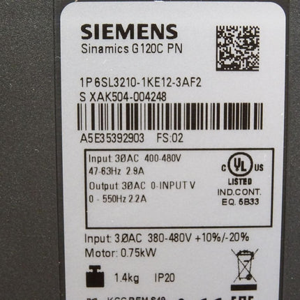 Siemens Sinamics G120C 6SL3210-1KE12-3AF2 0.75kW / Neu OVP