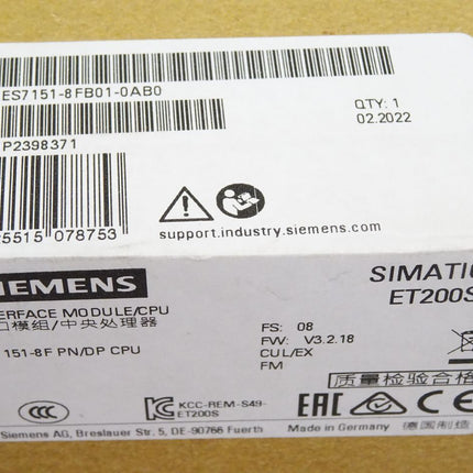 Siemens ET200S IM151-8 F 6ES7151-8FB01-0AB0 6ES7 151-8FB01-0AB0 / Neu OVP versiegelt