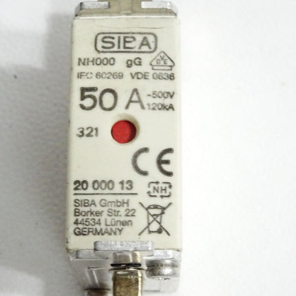 SIBA NH000 gG 50A 500VAC 120kA 2000013 20 000 13