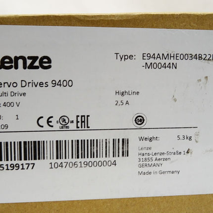 Lenze Servo Drives 9400 E94AMHE0034 15199177 3x400V 2.5A E94AMHE0034B22NNER-M0044N E94AYAB E94AYM22 E94AYCER E94AZPM0044N / Neu OVP versiegelt