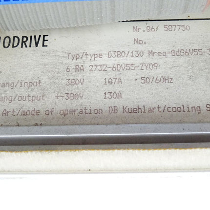 Siemens Simodrive Gleichstrom-Hauptspindelantriebe 6RA2732-6DV55-ZY09 D380/130 Mreq-GdG6V55-3B0