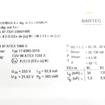 Bartec 07-7331-2305 / 1000 PROFIBUS-Interface 4 x digital out Ex e/8 x digital in Ex i