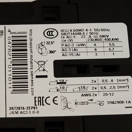 Siemens Sirius Leistungsschütz 3RT2016-2EP01 + 3RH2911-2FA22