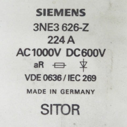 Siemens SITOR 3NE3626-Z 224A AC1000V DC600V 3NE3626-Z Sicherungseinsatz