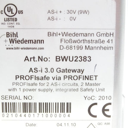 Bihl+Wiedemann AS-i Safety 3.0 Gateway BWU2383