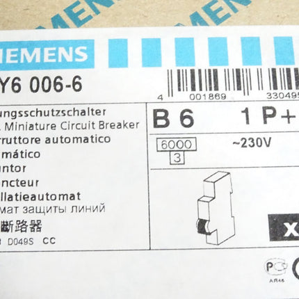 Siemens Leitungsschutzschalter 5SY6006-6 / Neu OVP