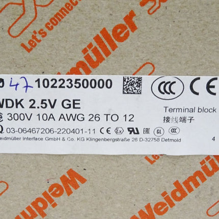 Weidmüller 1022350000 / Inhalt:47 Stück  WDK 2.5V GE Multi-tier modular terminal / Neu OVP