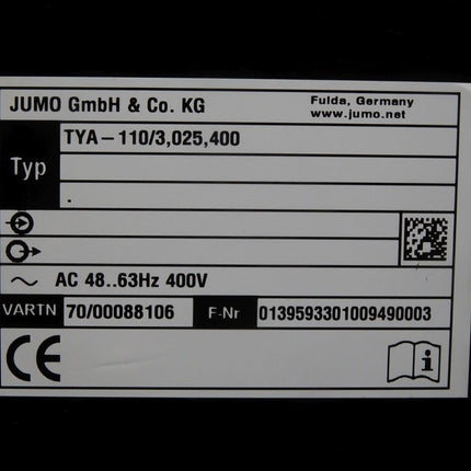 Jumo TYA-110/3, 025, 400 TYA-110 TYA-110/3.025.400 400V 70/00088106 Thyristorleistungssteller