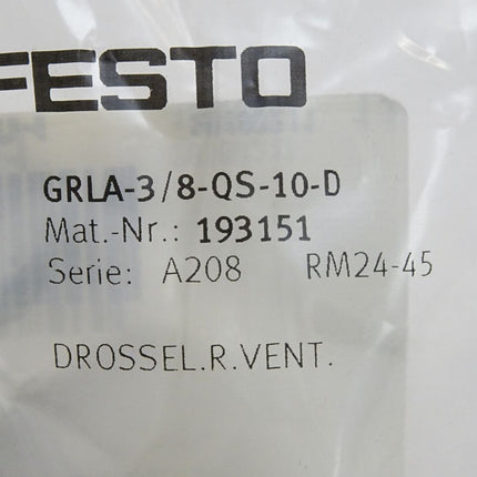 Festo 193151 GRLA-3/8-QS-10-D Drossel-Rückschlagventil / Neu OVP