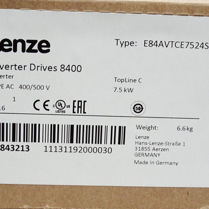 Lenze Frequenzumrichter 8400 TopLine 7.5kW E84AVTCE7524SB0 15843213 / Neu OVP versiegelt