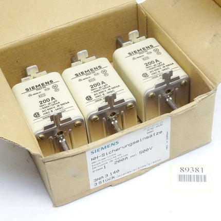 Siemens NH-Sicherungseinsätze HRC-Fuse-links 200A AC500V NH1 / 3NA3140 / Inhalt : 3 Stück / Neu OVP